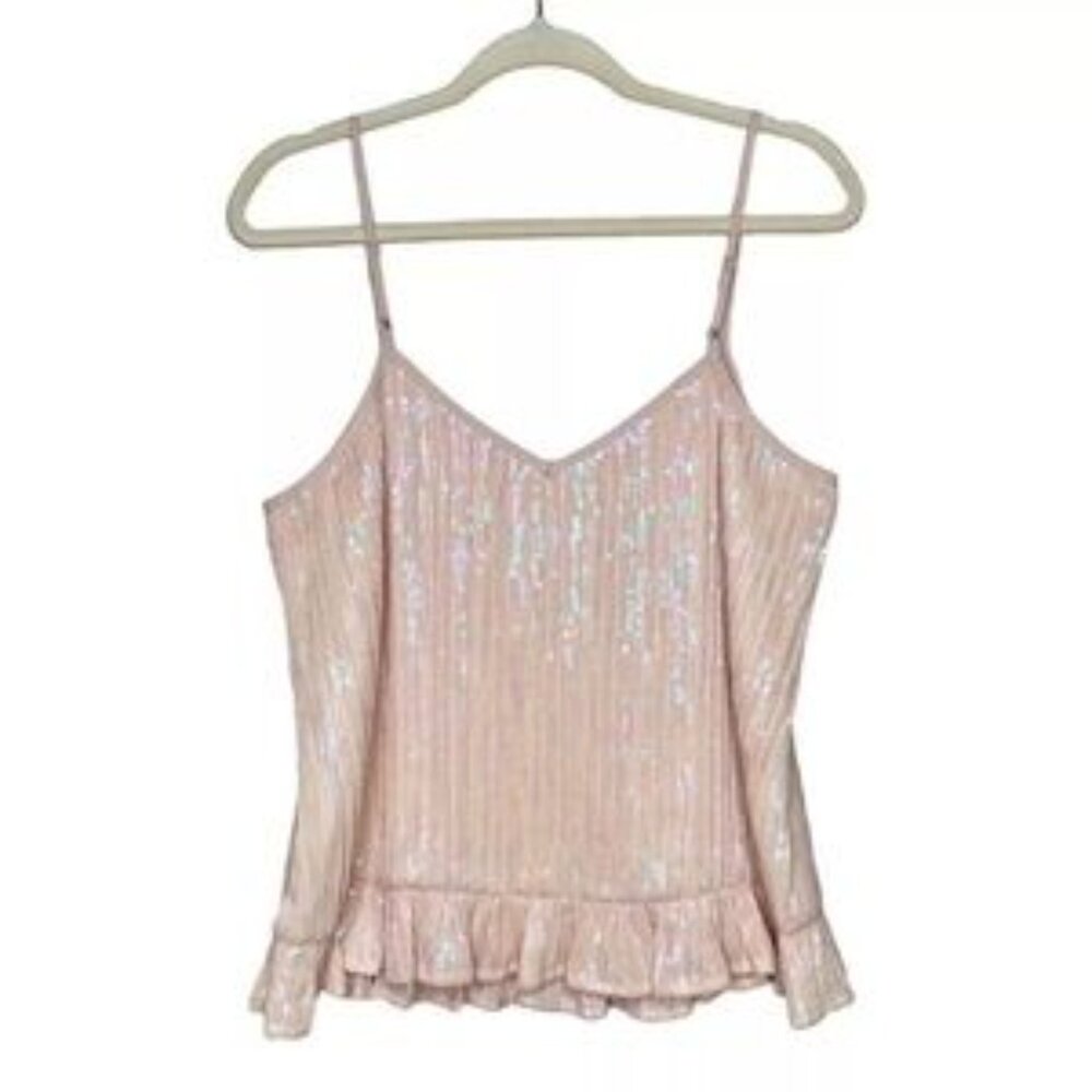 🔥🔥🔥Anthropologie Women's Sequin V Neck Ruffle Hem Tank Top
